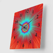 Wall Clock Turquoise Explosion on Red Quadratische Wanduhr (Winkel)