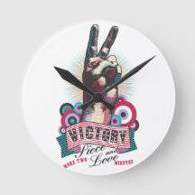 Wall Clock – Victory Peace & Love Pop-Art Design
