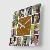 Wall Clock with 12 personal photos Quadratische Wanduhr (Winkel)