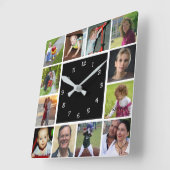 Wall Clock with 12 personal photos Quadratische Wanduhr (Winkel)