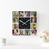 Wall Clock with 12 personal photos Quadratische Wanduhr (Zuhause)