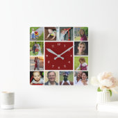 Wall Clock with 12 personal photos Quadratische Wanduhr (Zuhause)