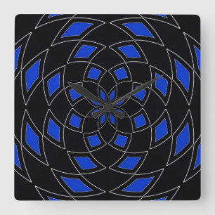 Wall Clock with black blue Abstract Design Quadratische Wanduhr