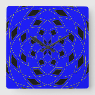 Wall Clock with blue black Abstract Design Quadratische Wanduhr