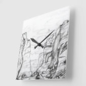 Wall Clock with canyon sketched in black and white Quadratische Wanduhr (Winkel)