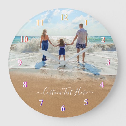 Wall Clock with Custom Photo Text Your Own Design Große Wanduhr (Vorderseite)