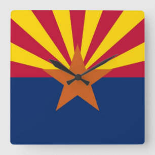 Wall Clock with Flag of Arizona State, USA Quadratische Wanduhr