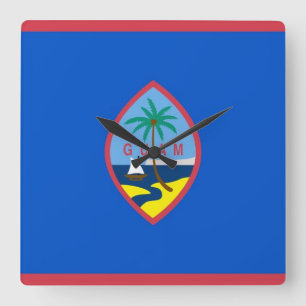 Wall Clock with Flag of Guam, USA Quadratische Wanduhr