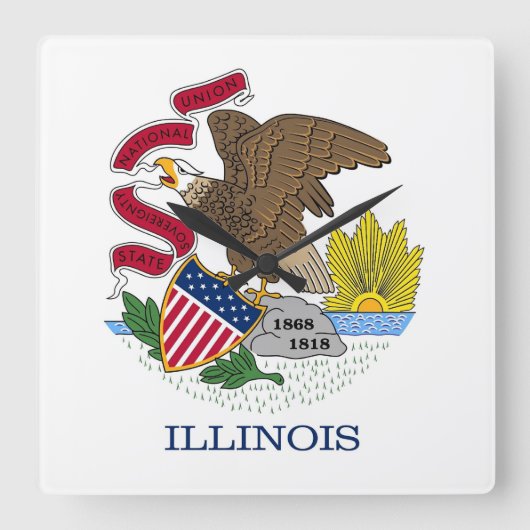 Wall Clock with Flag of Illinois, USA Quadratische Wanduhr (Vorderseite)