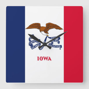 Wall Clock with Flag of Iowa, USA Quadratische Wanduhr