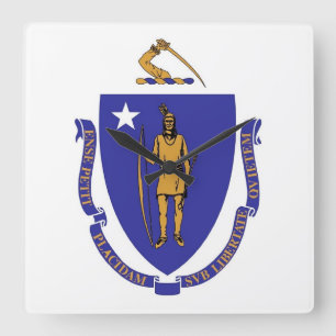 Wall Clock with Flag of Massachusetts, USA Quadratische Wanduhr
