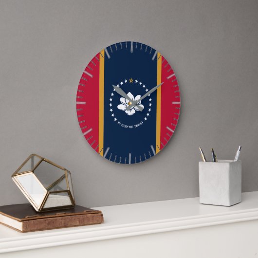 Wall Clock with flag of Mississippi State, USA Große Wanduhr (Büro)
