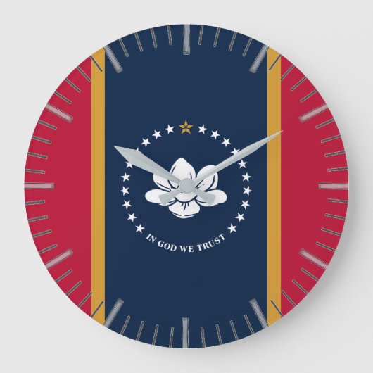 Wall Clock with flag of Mississippi State, USA Große Wanduhr (Vorderseite)