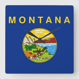 Wall Clock with Flag of Montana, USA Quadratische Wanduhr