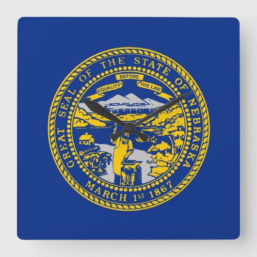Wall Clock with Flag of Nebraska, USA Quadratische Wanduhr (Vorderseite)
