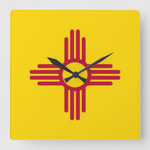 Wall Clock with Flag of New Mexico, USA Quadratische Wanduhr