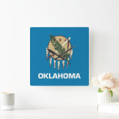 Wall Clock with Flag of Oklahoma, USA Quadratische Wanduhr (Zuhause)