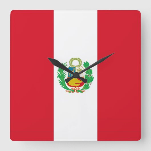 Wall Clock with Flag of Peru Quadratische Wanduhr (Vorderseite)