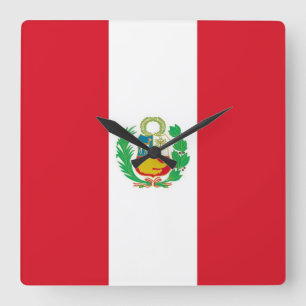 Wall Clock with Flag of Peru Quadratische Wanduhr