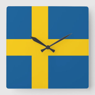 Wall Clock with Flag of Sweden Quadratische Wanduhr