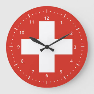 Wall Clock with flag of Switzerland Große Wanduhr