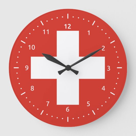 Wall Clock with flag of Switzerland Große Wanduhr (Vorderseite)