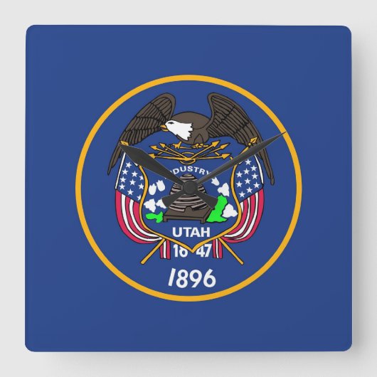 Wall Clock with Flag of Utah, USA Quadratische Wanduhr (Vorderseite)