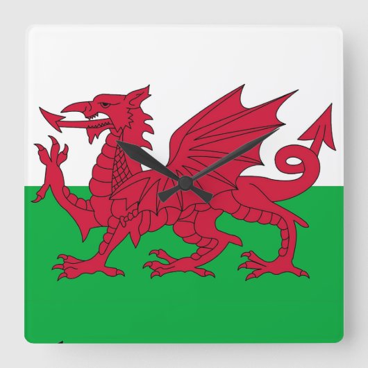 Wall Clock with Flag of Wales Quadratische Wanduhr (Vorderseite)