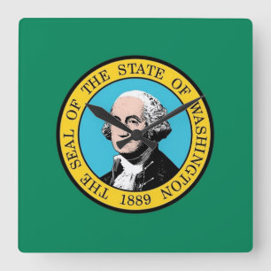Wall Clock with Flag of Washington State, USA Quadratische Wanduhr