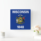 Wall Clock with Flag of Wisconsin, USA Quadratische Wanduhr (Zuhause)