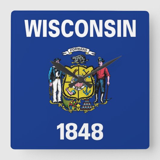Wall Clock with Flag of Wisconsin, USA Quadratische Wanduhr (Vorderseite)