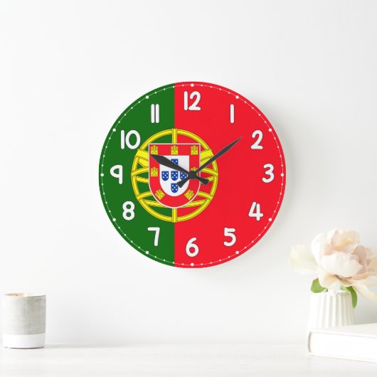 Wall Clock with Portugal Flag - Flag of Portugal Große Wanduhr (Zuhause)