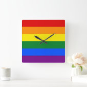 Wall Clock with Rainbow LGBT Pride Flag Quadratische Wanduhr (Zuhause)