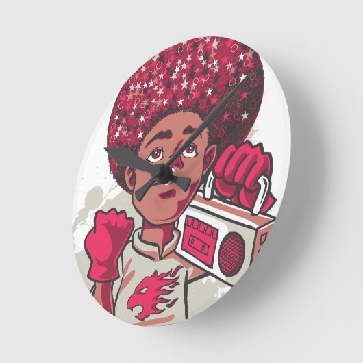 Wall Clock – YOUTH Power Afro & Boombox Urban Runde Wanduhr (Winkel)