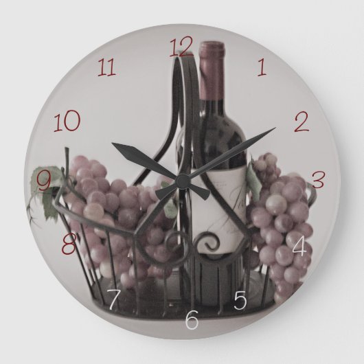 Wall ClockOpt. 2 Korb mit Wein und Weintrauben Gro Große Wanduhr (Vorderseite)