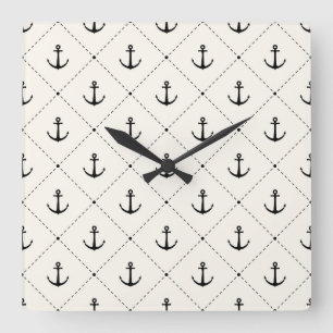 Wall Clocks -Anchors Away, Nautical Design Quadratische Wanduhr