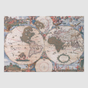 Wall Map of the World By Cornelis Danckerts Seidenpapier