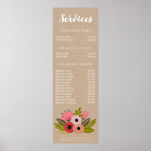Wall Print Shop Business Service Menu Price List Poster (Vorne)