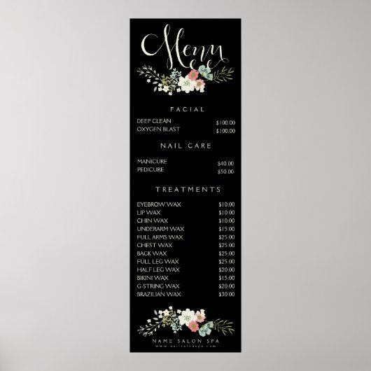 Wall Print Wellness-Center Salon Beautician Menü P Poster (Vorne)