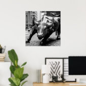 Wall Street Bull Black and White Fotografy Poster (Heimbüro)