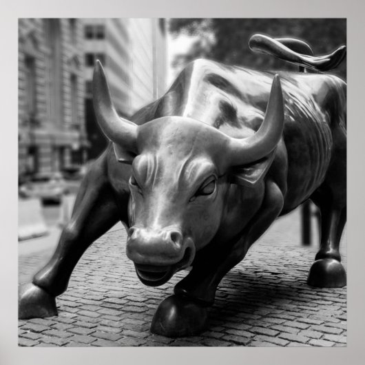 Wall Street Bull Black and White Fotografy Poster (Vorne)