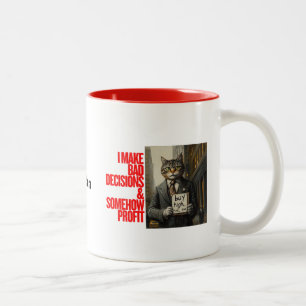 Wall Street Cat Meme Funny Minimalistisch Zweifarbige Tasse