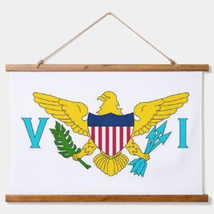 Wall Tapestry mit Fahne der Jungfrau Islands, U.S. Wandteppich Mit Holzrahmen