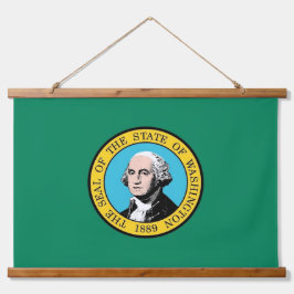 Wall Tapestry mit Flagge von Washington, USA. Wandteppich Mit Holzrahmen
