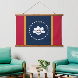 Wall Tapestry with flag of Mississippi State, USA Wandteppich Mit Holzrahmen