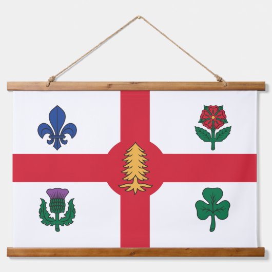Wall Tapestry with flag of Montreal, Quebec Wandteppich Mit Holzrahmen (Vorne)