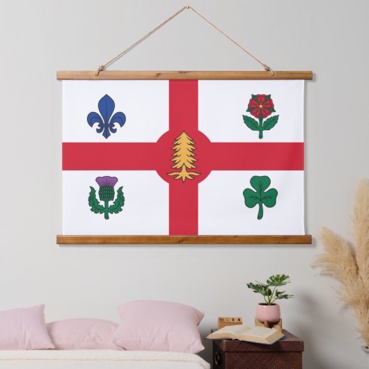 Wall Tapestry with flag of Montreal, Quebec Wandteppich Mit Holzrahmen (Schlafzimmer)