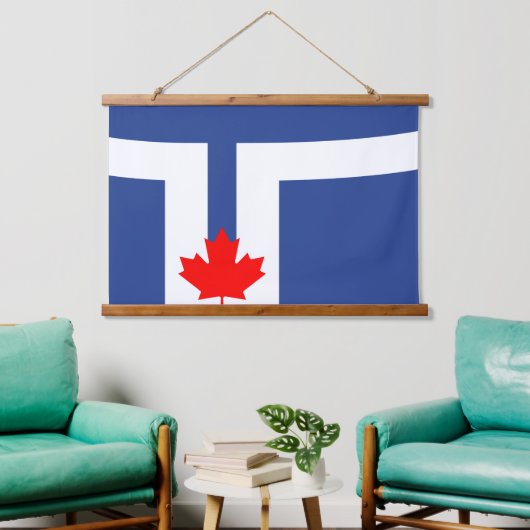 Wall Tapestry with flag of Toronto, Canada Wandteppich Mit Holzrahmen (Wohnzimmer)