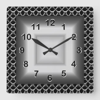 Wall-Uhr Graues Metall aussehen schwarz Silber Quadratische Wanduhr