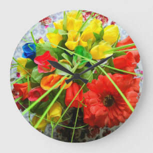 Wall-Uhr mit Blume Hintergrund Große Wanduhr